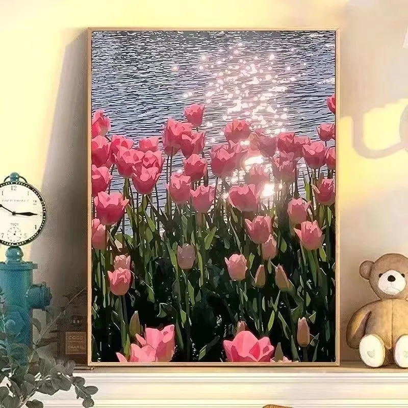 

Digital Oil Painting Rose Hand-colored Oil Painting Cured Handmade Flower Decoration Painting Color it yourself