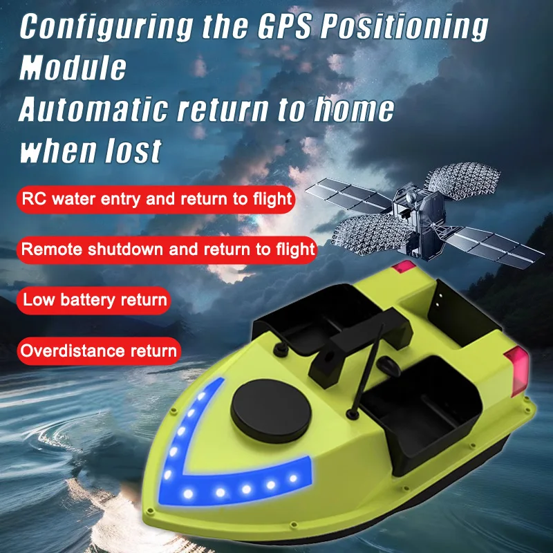 GPS Fishing bait boat 600m,Remote Control Dual Motor,2KG Loading,Night Light,99 GPS Points,Automatic Return Function【No Battery】