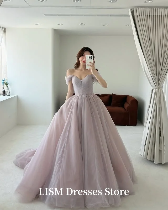 LISM Paars Schouderafhangend Sweetheart Korea Avondjurken Fotoshoot Zacht Tule Galajurken Aanpassen Innov Fore), Korsetten Terug