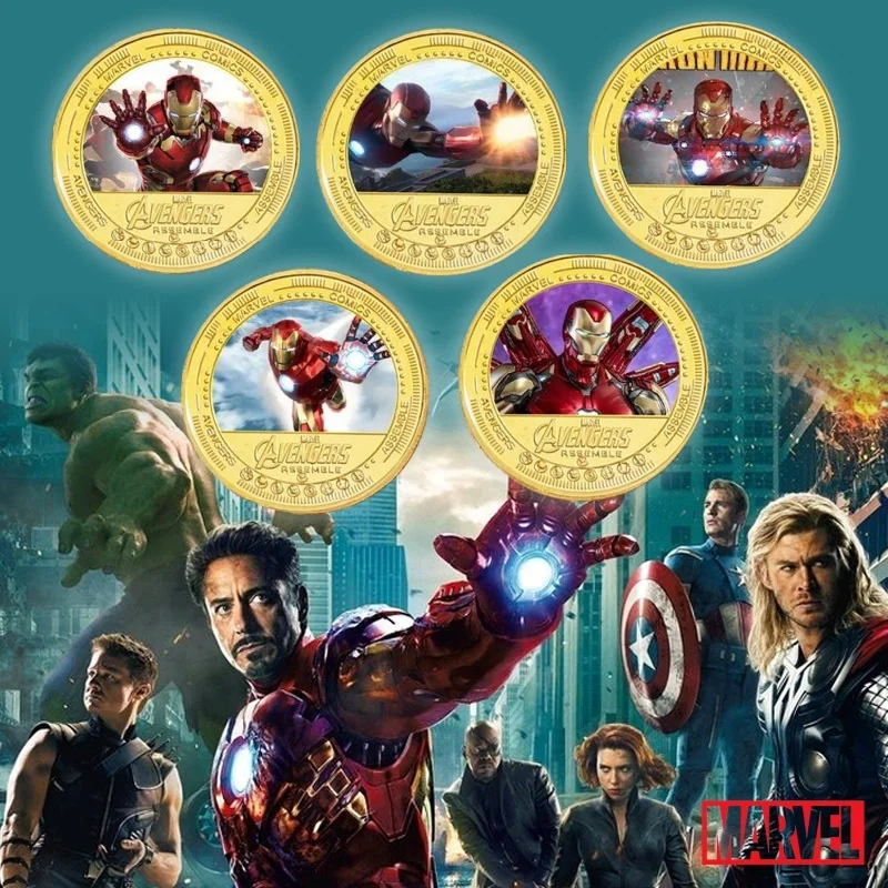 

Disney Marvel Spider-Man Series Commemorative Coin Iron Man Thor Memorial Action Anime Figures Cool Childrens Ornaments Gifts