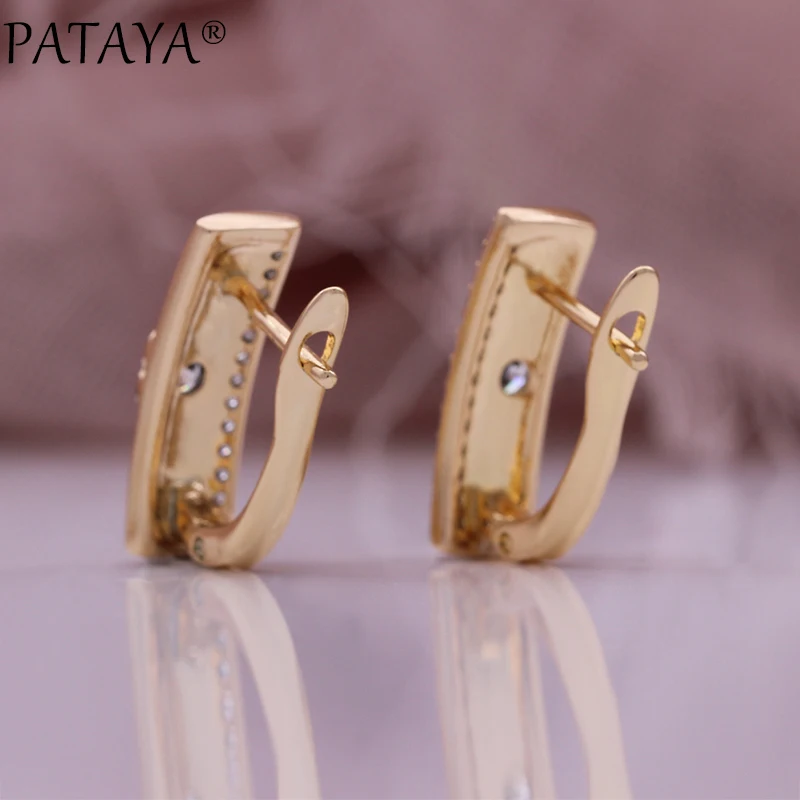 PATAYA Champagne Gold Color Glossy Vintage Drop Earrings Rings Natural Zircon Earrings For Women Fine Jewelry Set