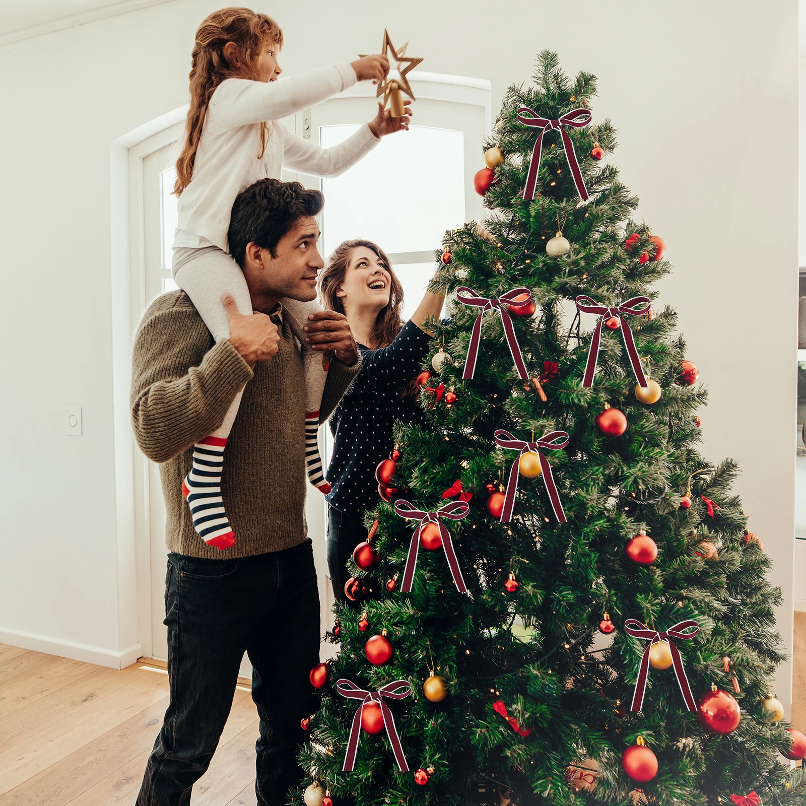 Christmas Striped Ribbon 9.8 Yards x 25/38mm Candy Ribbon Roll Fabric Christmas Ribbon for Gift Wrapping Home Decor Floral Decor