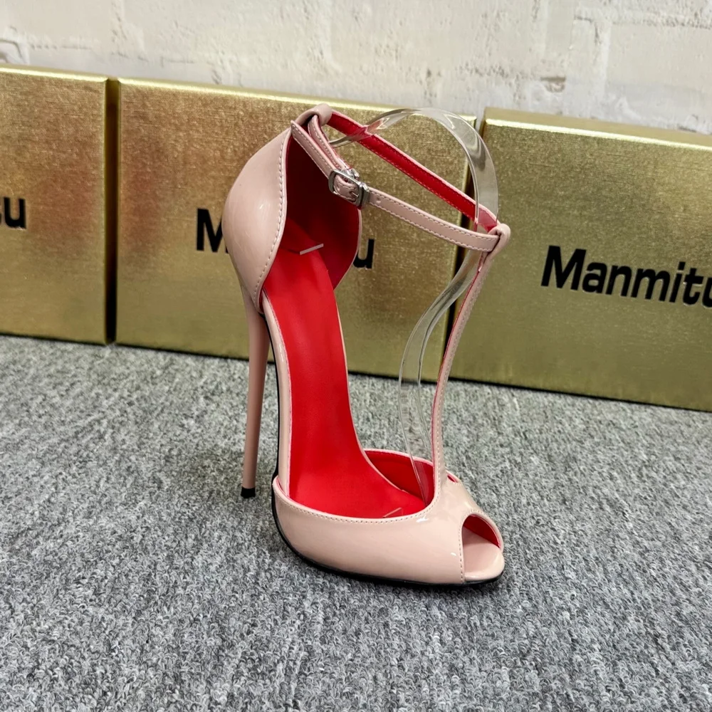 T-shape Strap 16cm High Heels Sandals,Women Pumps,Sexy Small Fishmouth Party Shoes,Peep Toe,Black,Nude,Size 46,Custom Color