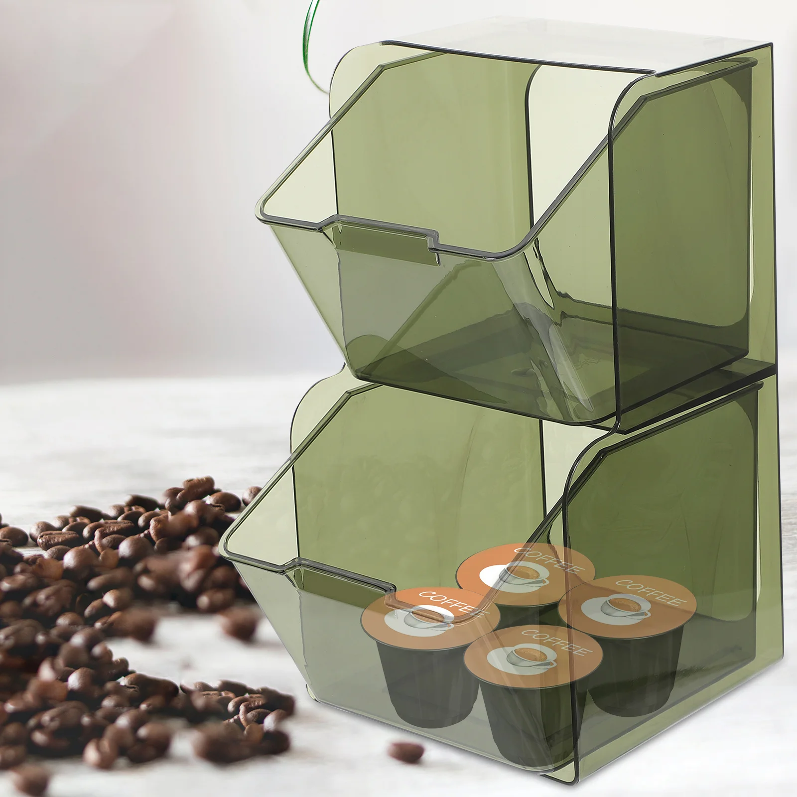 صندوق تخزين كبسولات القهوة بطبقة مزدوجة وحقيبة الشاي وحامل مُنظِم لحاوية مقصورة الفندق والمكتب المنزلي