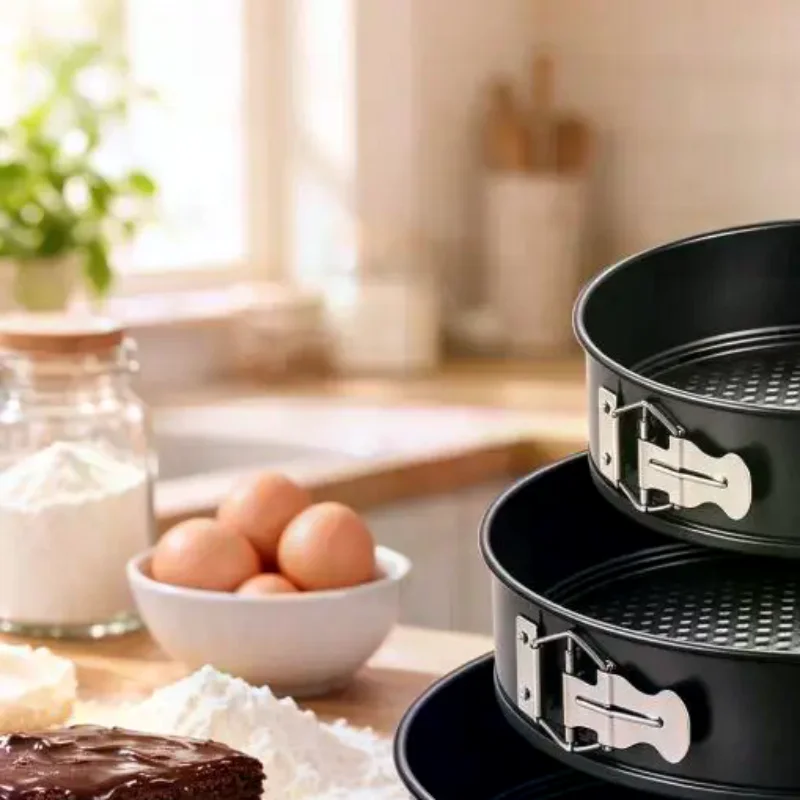 3Pcs Removable Bottom With Latch Nonstick Leakproof Round Cheesecake Mold Nonstick Coating Home Baking