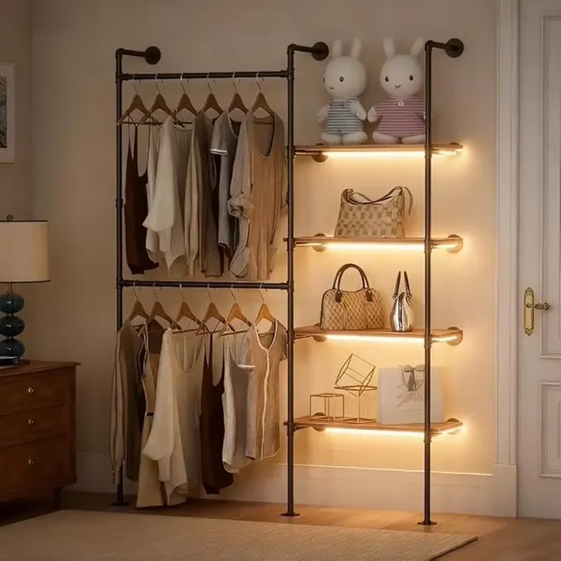 Industrial Pipe Clothes Racks with Heavy Adjustable Garment Hanger 2 Methods Closet Storage System