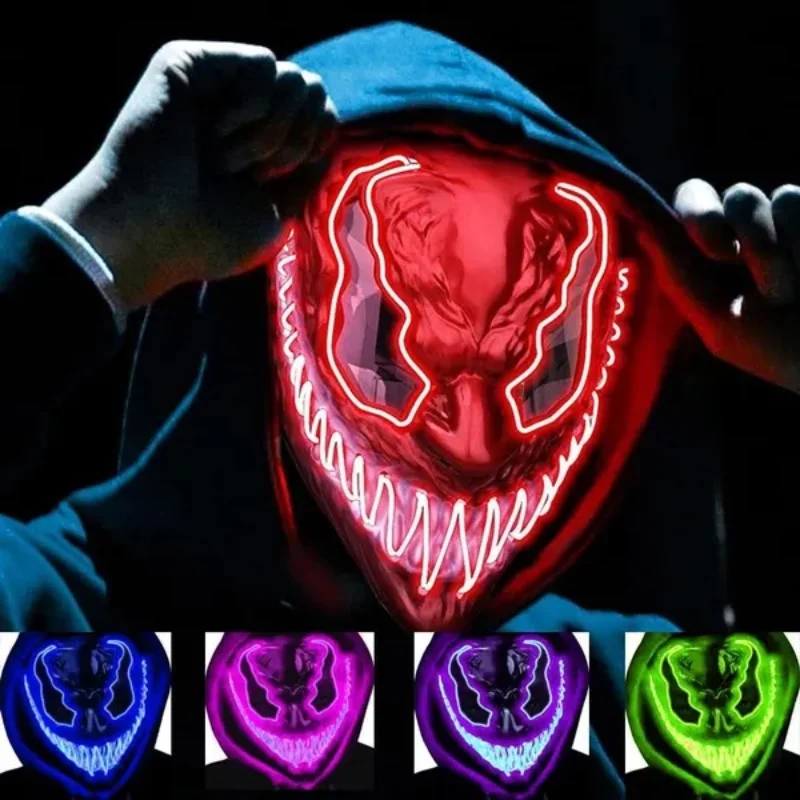 Halloween Neon Venom 2 Glowing Mask European and American Movies Horror Funny Full Face LED Mask Color Cosplay Costume Supplies