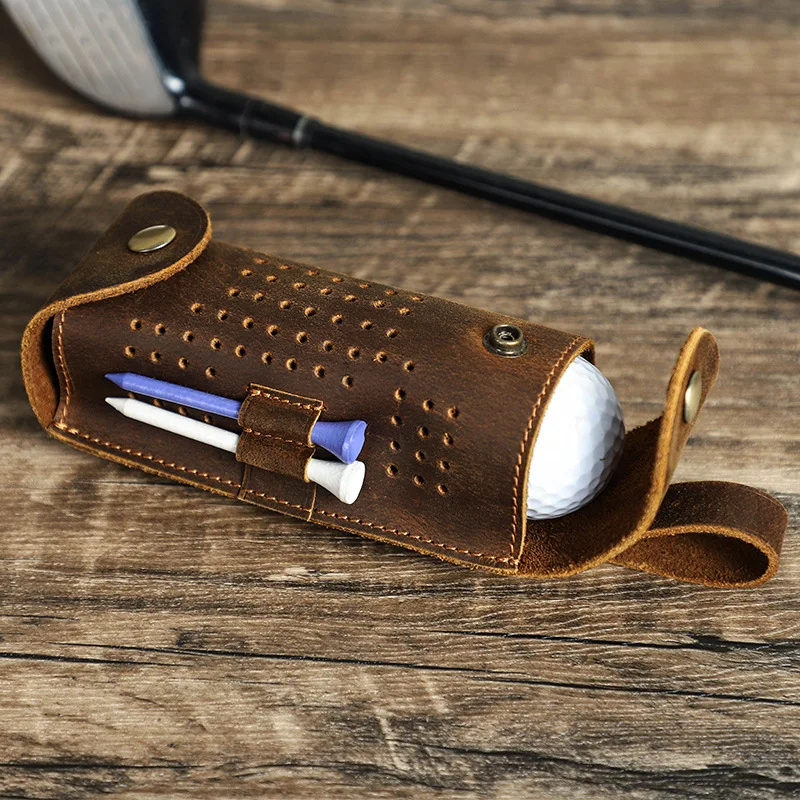 Genuine Leather Golf Ball Bag Handmade Set of Three Outdoor Waist Belt Portable Golf Ball Storage Pouch