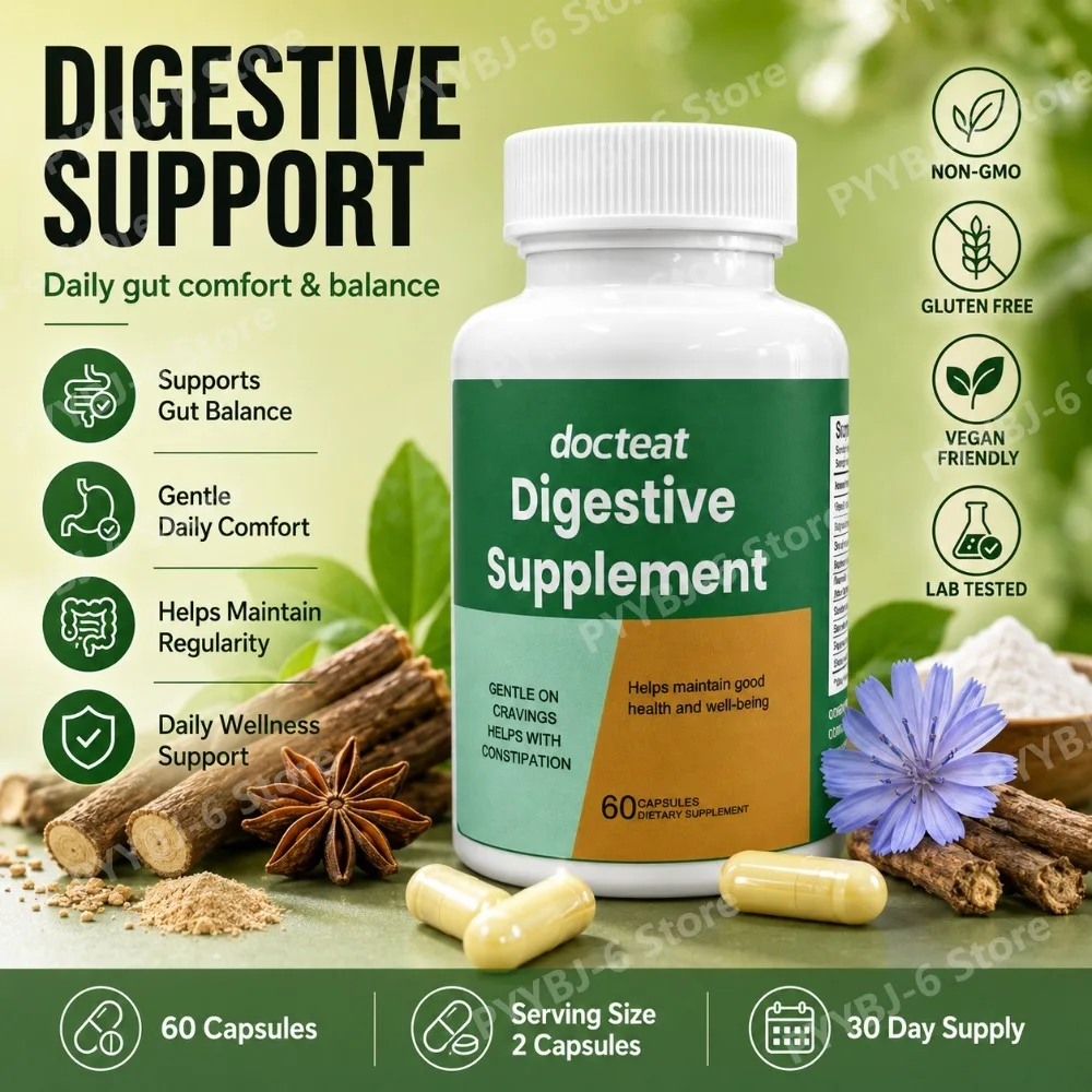 Suplemento de Apoyo Digestivo, 60 Cápsulas, Berberina, Magnesio, Zinc, Inulina, Fibra Prebiótica para el Equilibrio Intestinal, Comodidad Diaria y Regularidad