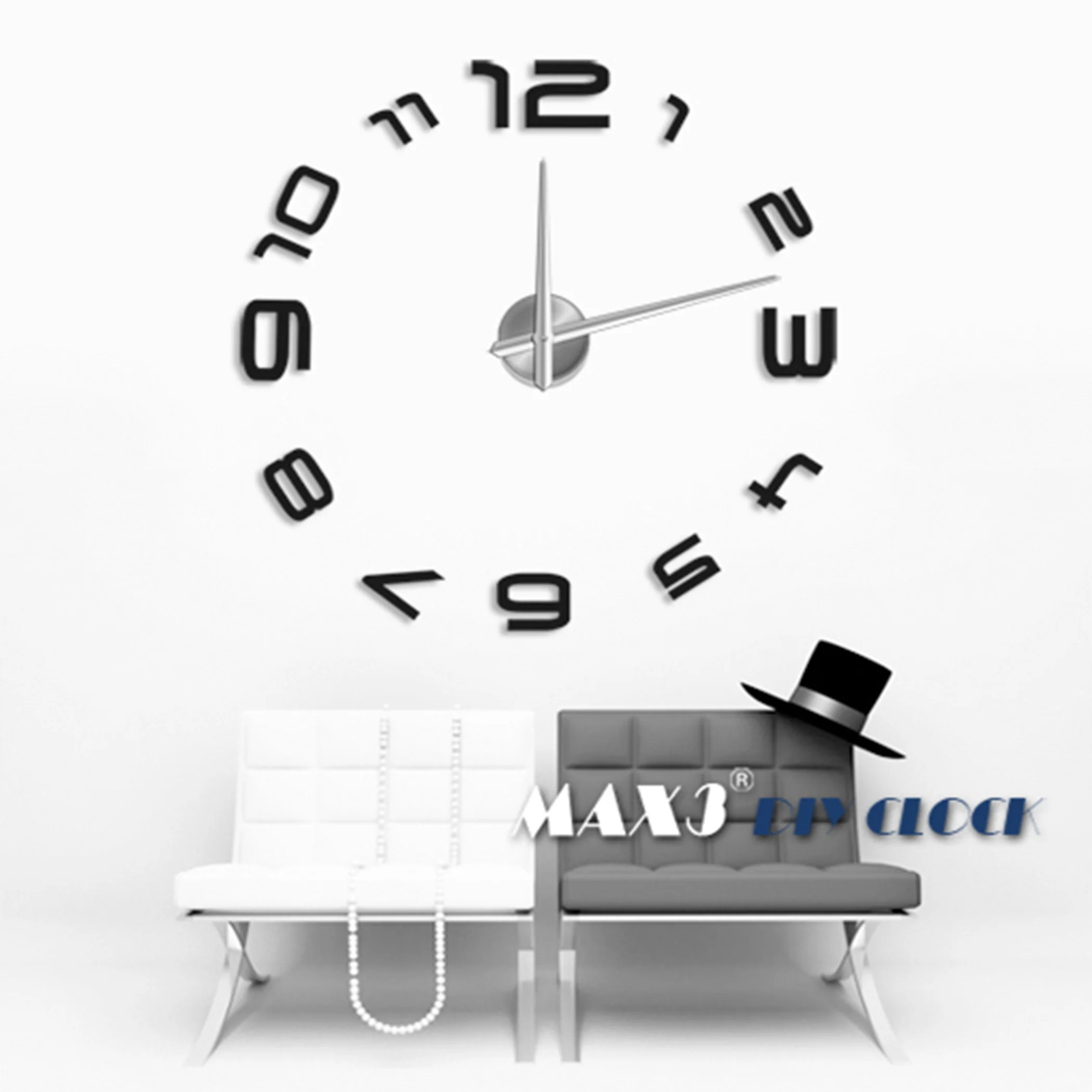 

Self-Adhesive Modern 3D Frameless DIY Wall Clock Room Digit Number Sticker12S008