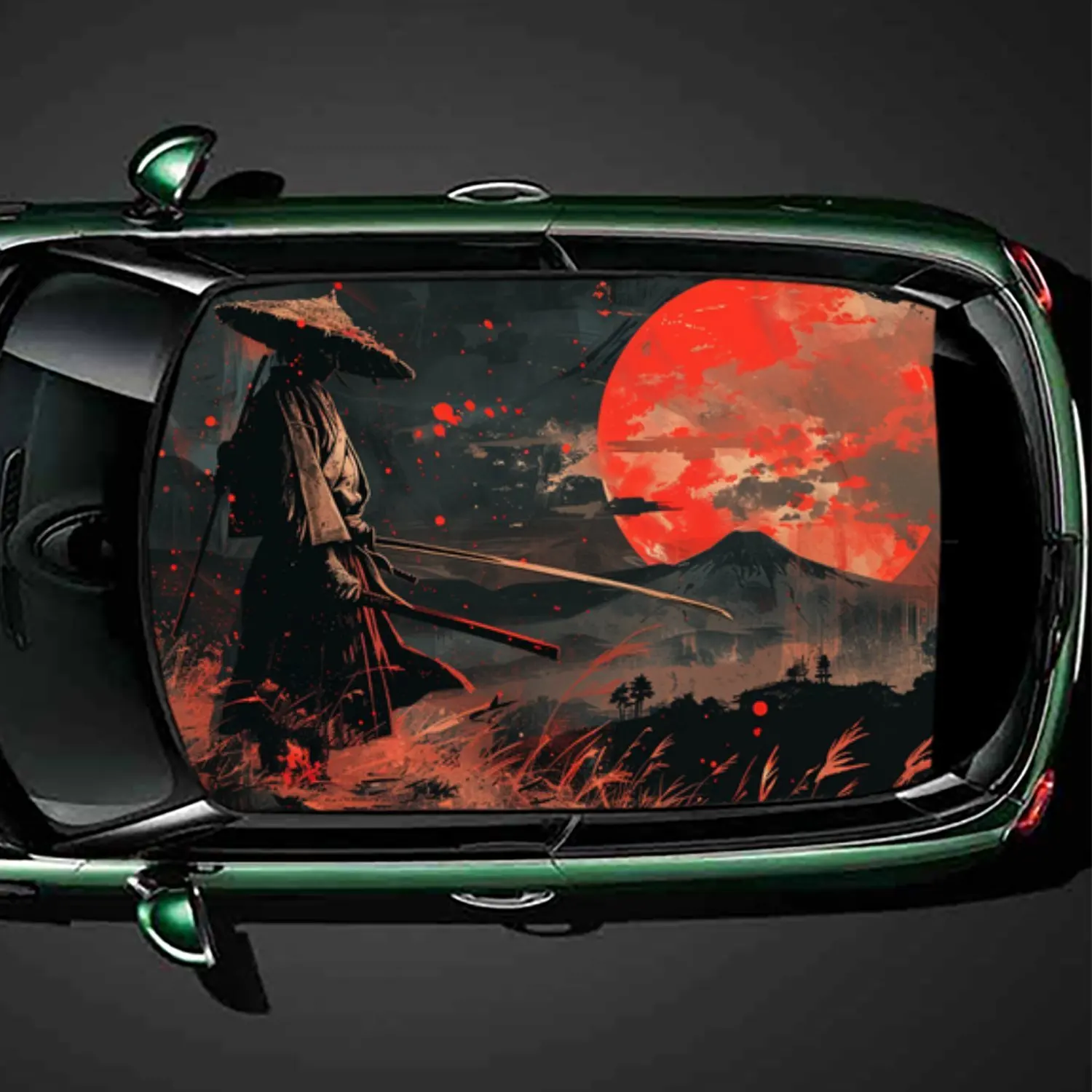

Bloodthirsty red moon and dark swordsman car roof vinyl wraps decal,self-adhesive waterproof car exterior personalized accessory
