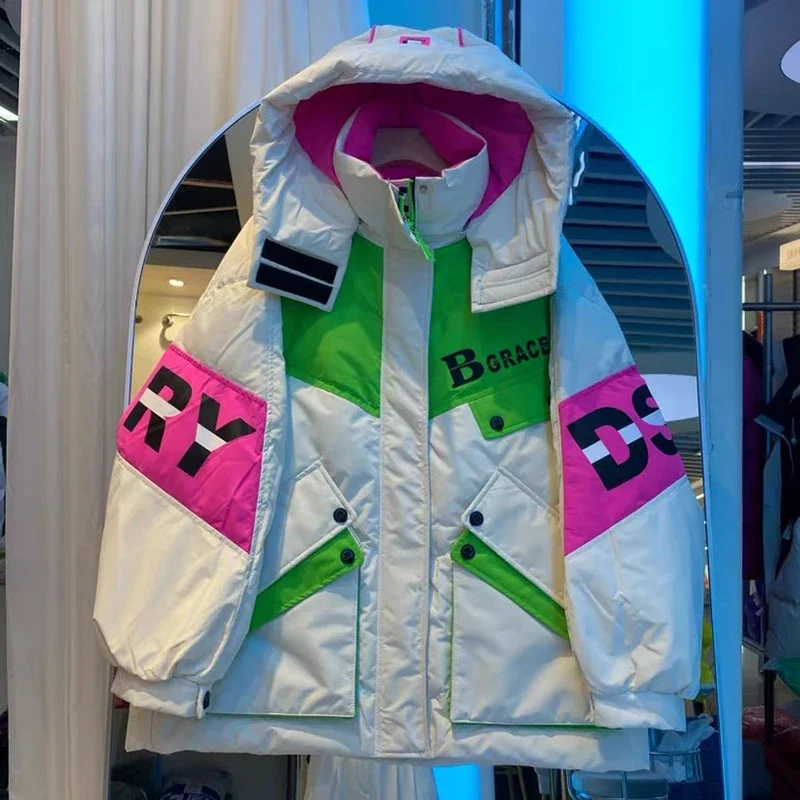 شتاء دافئ 90 الأبيض بطة أسفل السترات النساء مقنعين سترة معطف عادية سميكة قصيرة سبليت البخاخ الثلوج سترة معطف