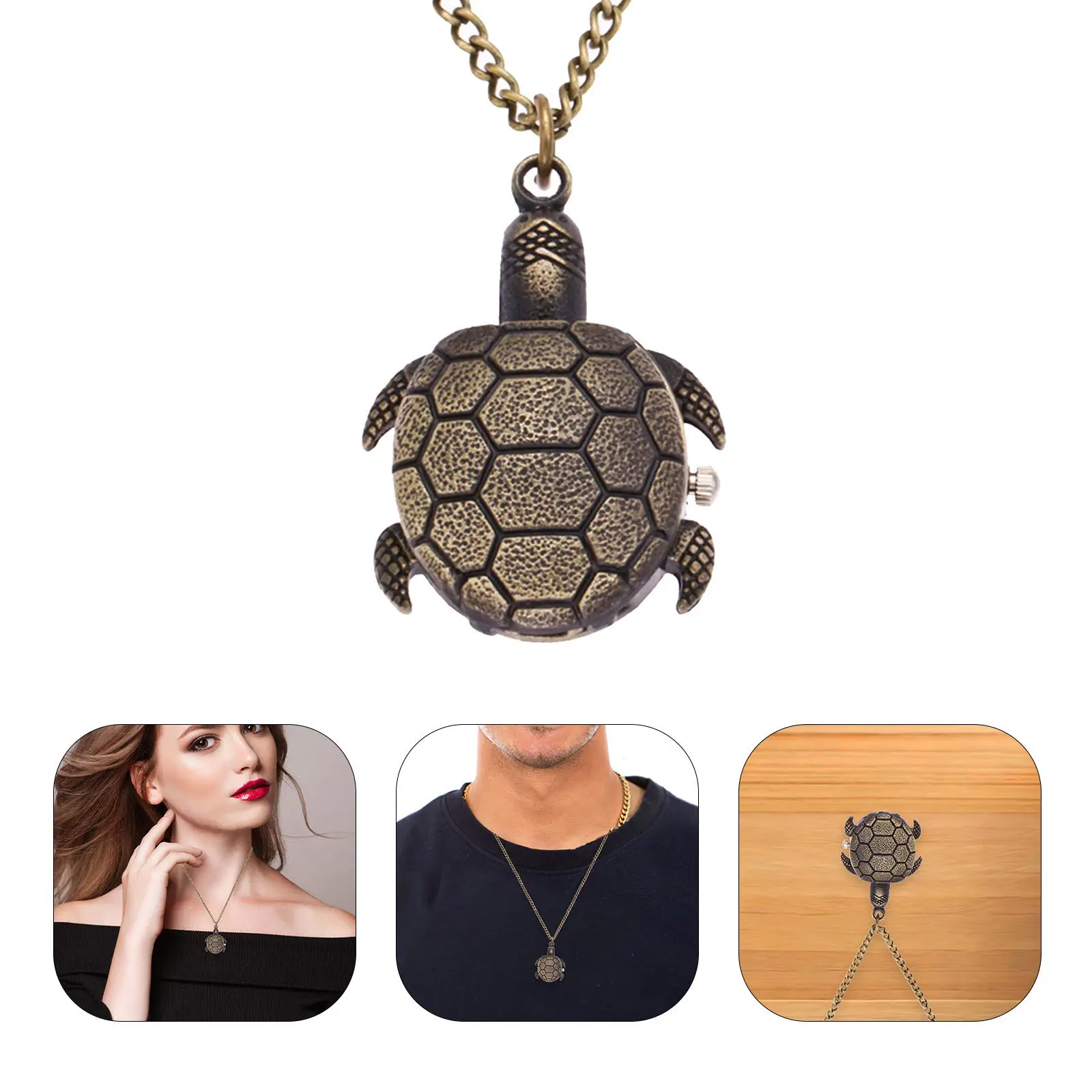 

1 шт. Ретро-карманные часы с кварцевым механизмом, легкие, из сплава, с дизайном черепахи, винтажные, с цепочкой, классический подарок, украшение