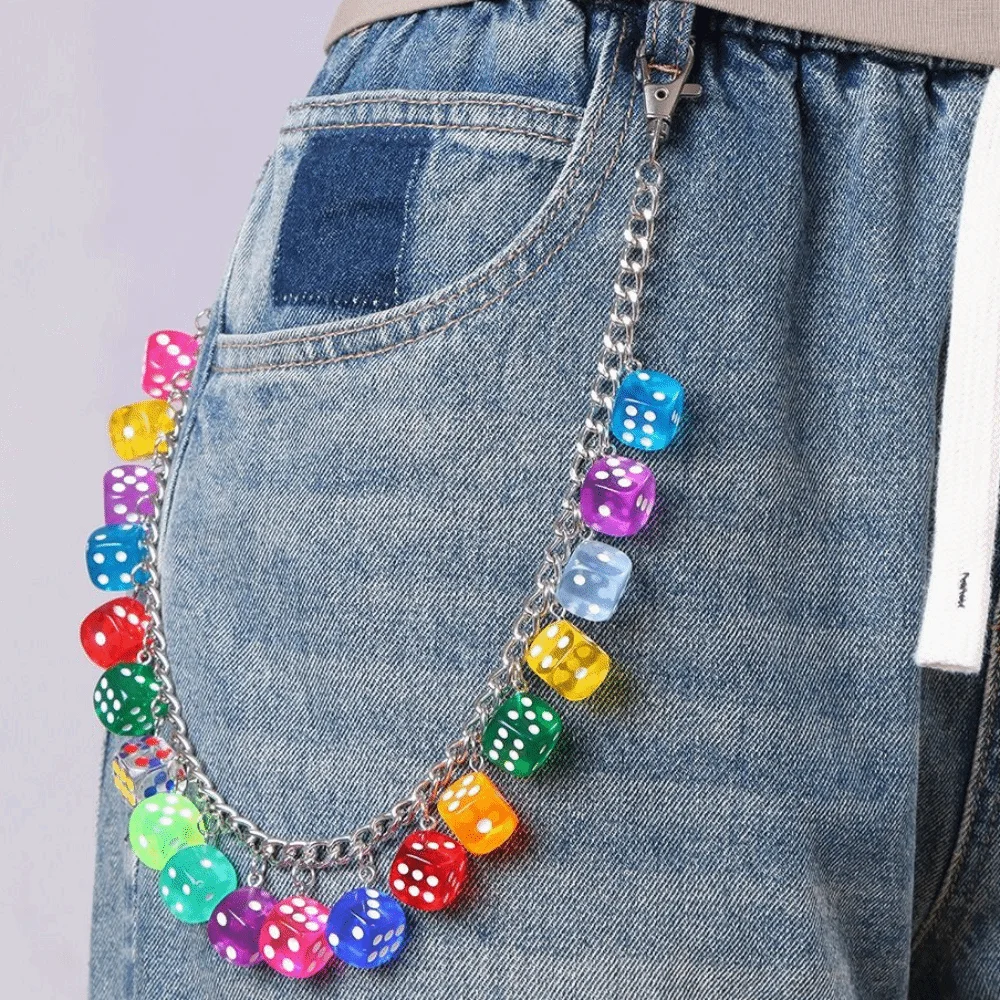 Jeans Chain Colorful Dice Waist Chain Zinc Alloy Beads Double-layer Metal Pants Chain Harajuku Style Gothic Punk Belt Chain Male view 4