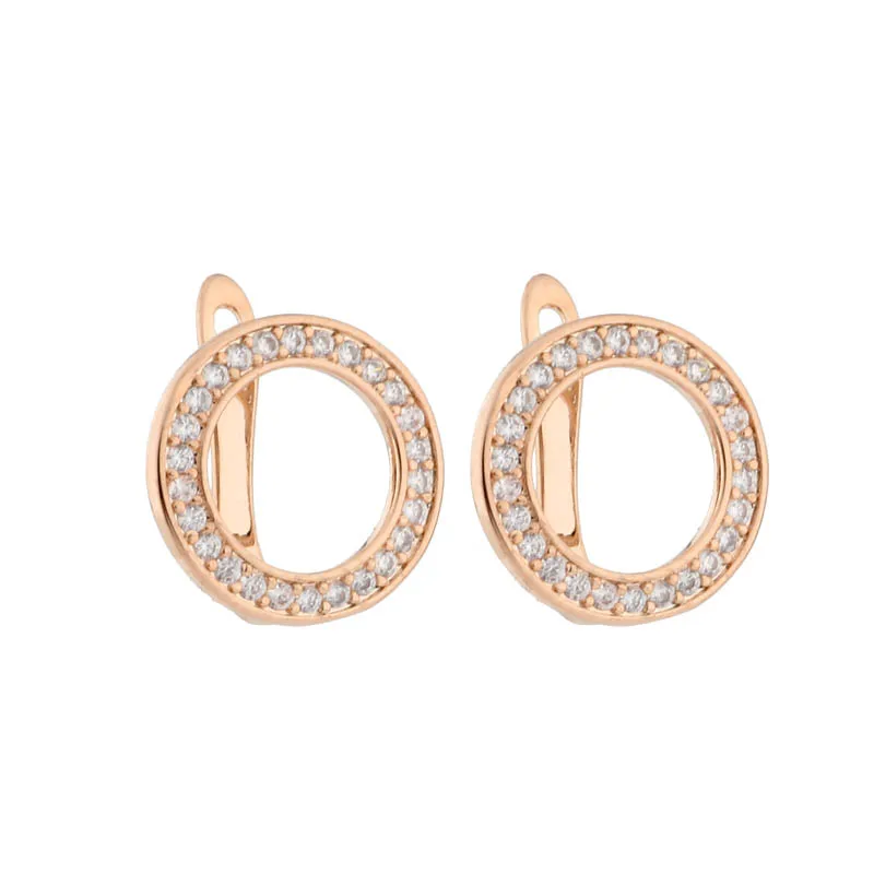 Vintage Female White Crystal Drop Earrings 585 Rose Gold Color Dangle Earrings Trendy Hollow Round Wedding Earrings For Women