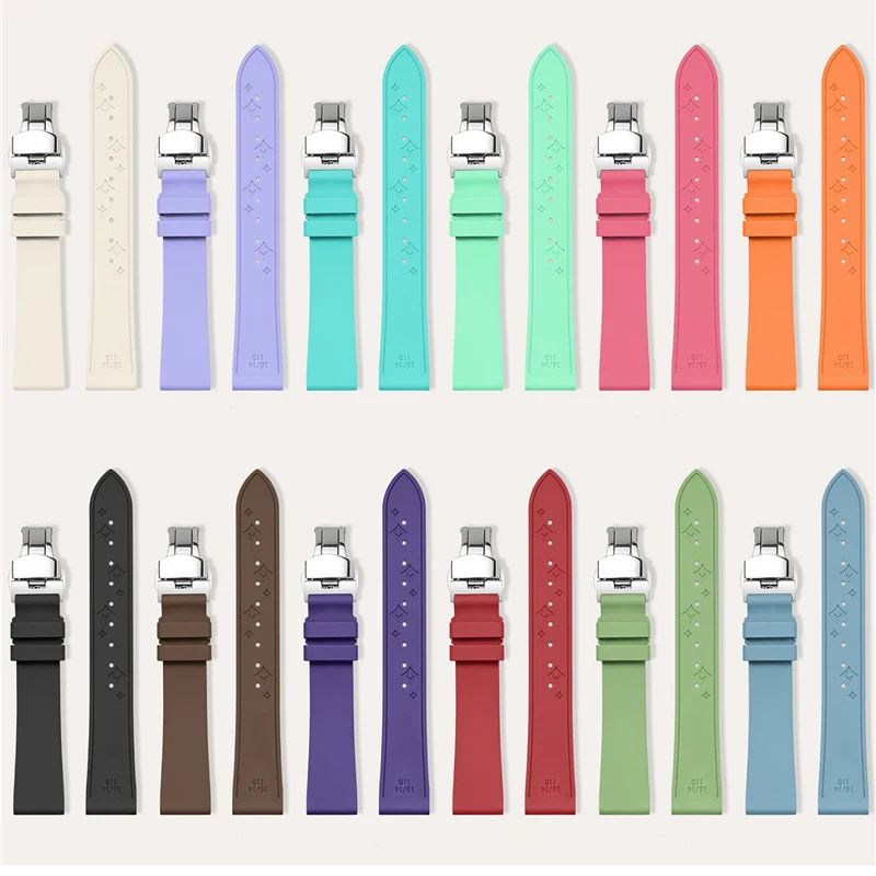 14mm 15mm 16mm 17mm 18mm Fluorkautschuk-Uhrenarmband Farbiges FKM-Armband mit Schmetterlingsverschluss für Damen Ersatzband für Longines für Cartier