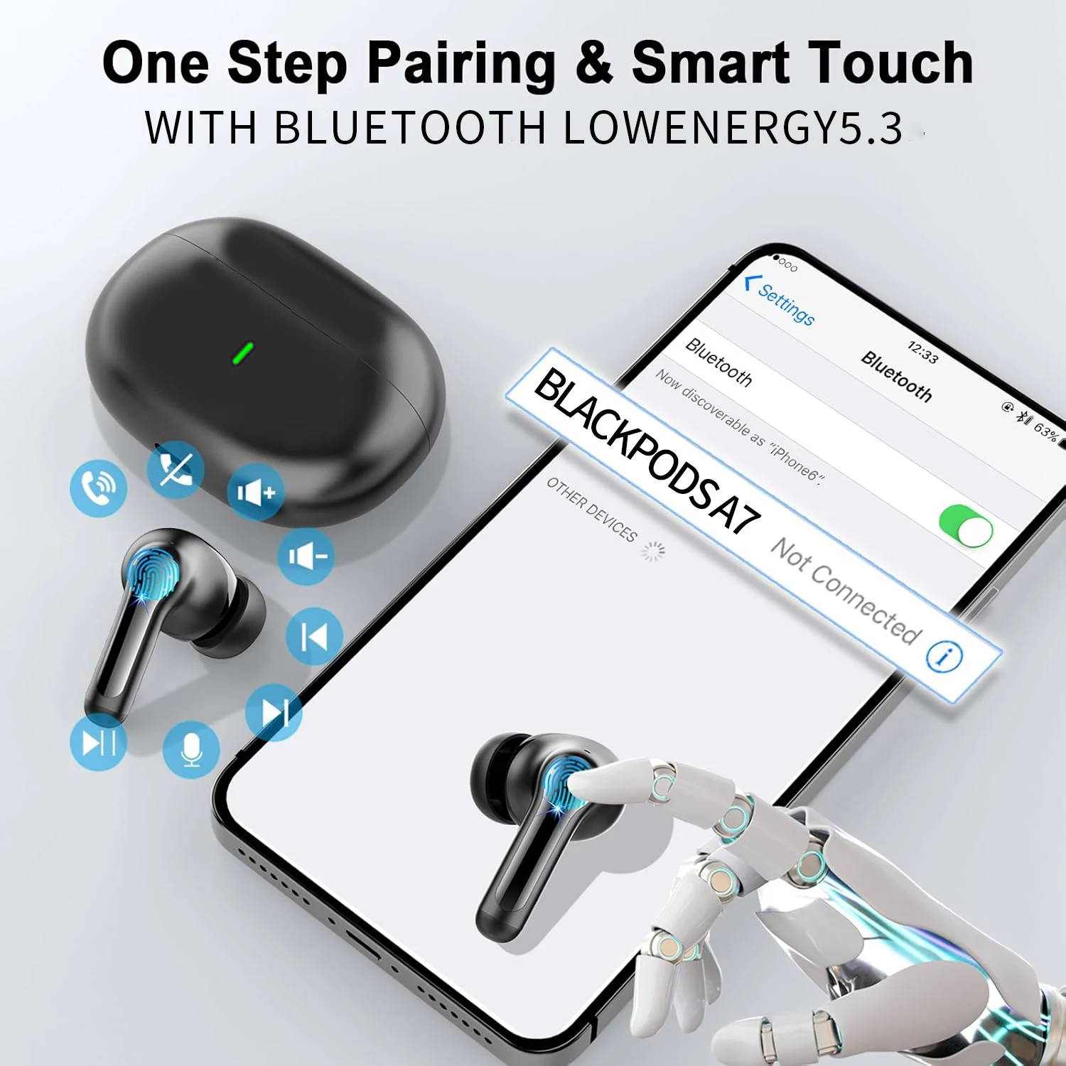 Blackpods A7Pro TWS Air Ear Earphone Buds Wireless Earbuds Pods In-ear Headphones Pro 2 for Ios Android Generation Ear Phones