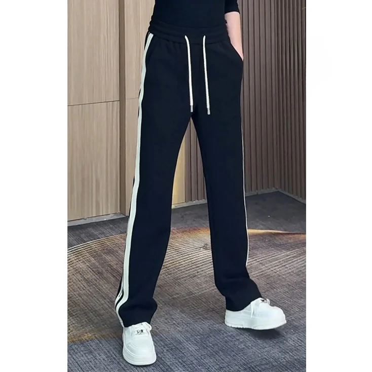

Fall 2024 High Quali Patchwork Stripe Wide Leg Straight Casual Sports Men's Pants Lightweight Luxury Simple Long Trousers
