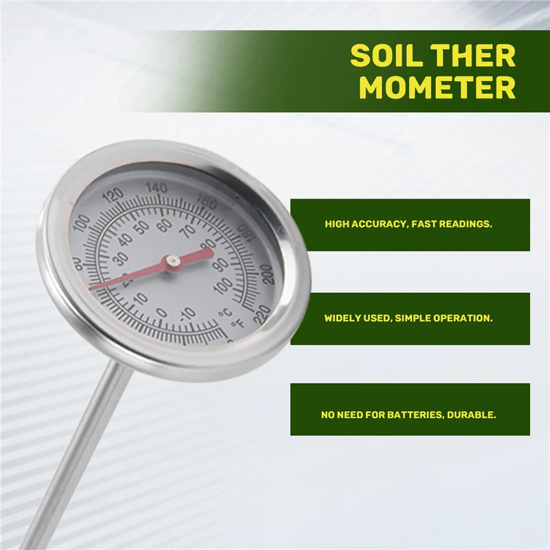 Long Stem Compost Soil Thermometer - Fast Response Stainless Steel 20 Inch - Measuring Probe - Fahrenheit And Celsius-N33R