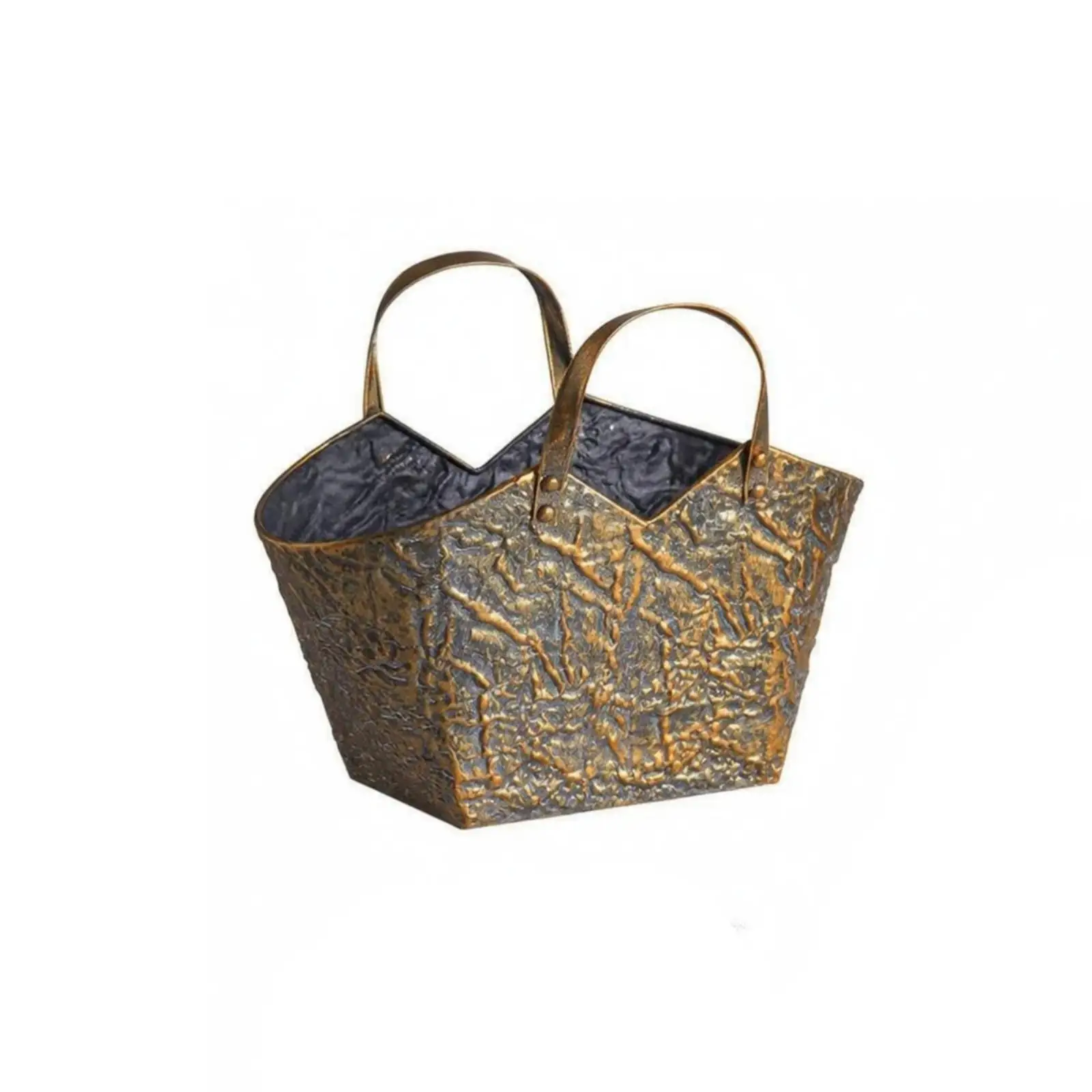 Iron Tote Bag Vase with Distressed Gold Finish for Branches Florals on Sideboard Shelf Tabletop Decor
