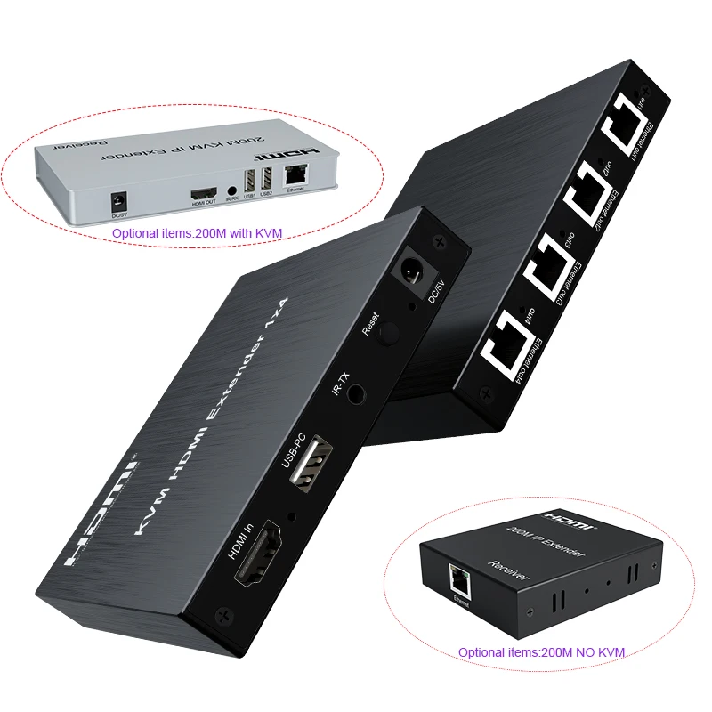 1x4 HDMI KVM Extender Over Rj45 Cat5e/6 Network Cable 1080P HDMI Extender Splitter Transmitter 1 in 4 out Support Mouse Keyboard