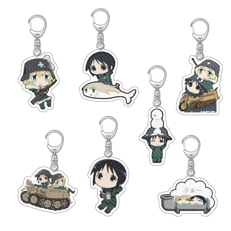 Anime Girls Last Tour Keychain Kawaii Chito Yuri Cartoon Figures Acrylic Pendant Keyholder Backpack Bag Fashion Ornament