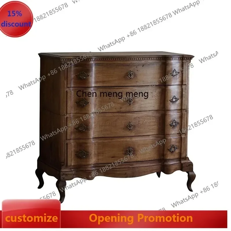 03 s51 American retro old chest cabinet medieval side cabinet bedroom locker drawer storage bedside corner cabinet