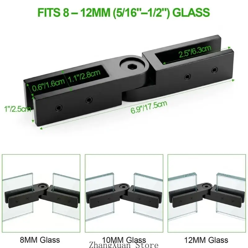 Glaszapfenklemme, schwarze Glasgeländerklemme für 8 bis 13,5 mm Glas, verstellbarer 316-Stahlbeschlag mit 90 bis 270 Grad 3XUF – Detail 6