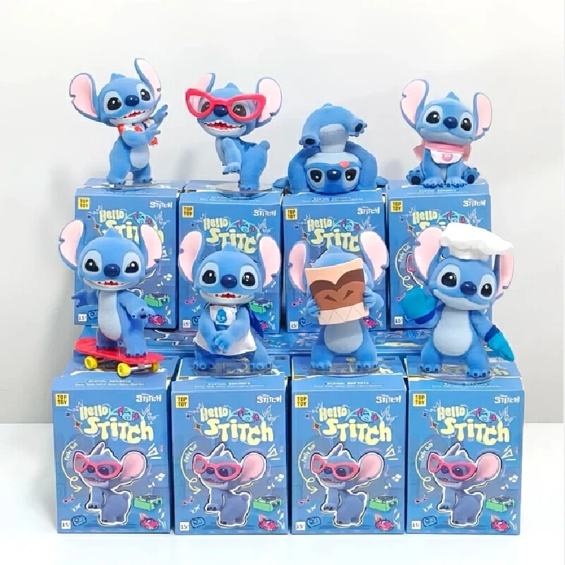 

Cute Cartoon Anime Peripheral Stitch Hello Series Blind Box Cute Doll Model Trendy Play Desktop Ornament Handmade Toy Gift