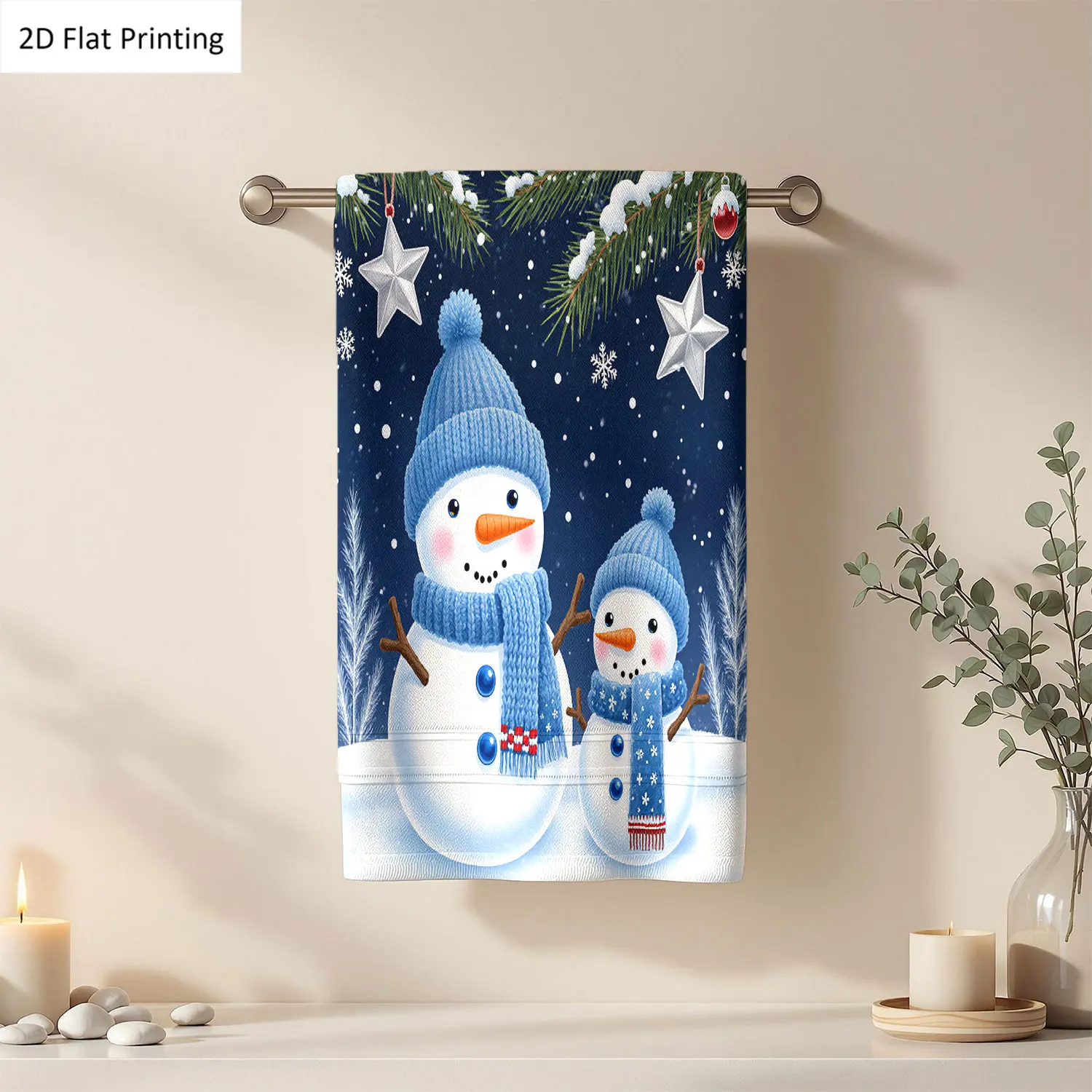 

1Pc Christmas Snowmen Hats Scarves Star Ornaments Bathroom Hand Towel Bath Towel, Multiple Size Microfiber Polyester Towel, Unique Home Decorative Kitchen Towels, Festival Bathroom Accessories Decor, Quick Dry and Absorbent
