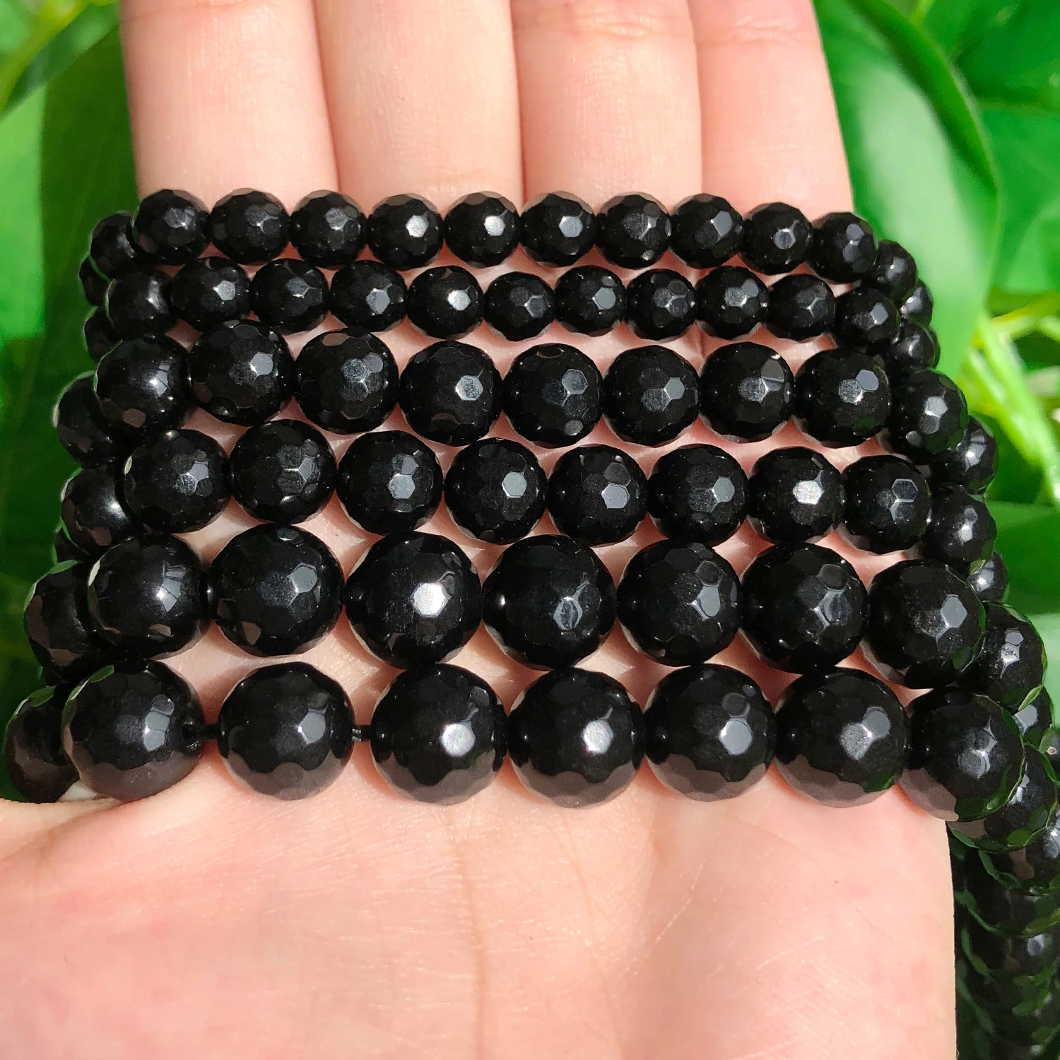 Natural Stone Faceted Black Agate Onyx Round Loose Spacer Beads For Jewelry Making Diy Bracelet Necklace 4 6 8 10 12mm 15 Inches