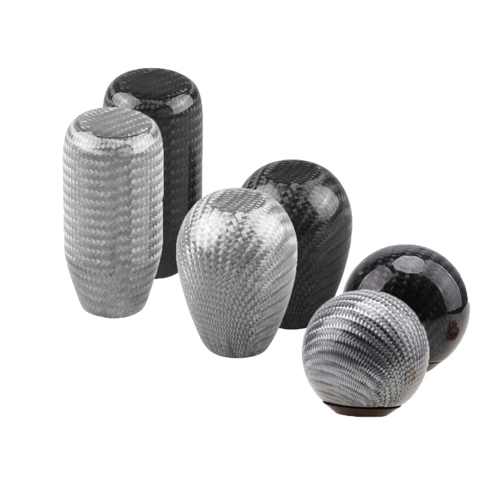 Car Carbon Fiber Manual Gear Shift Knob Stick MT AT Gearstick Shifter Lever Cylindrical Round Shape Fit For Honda Toyota