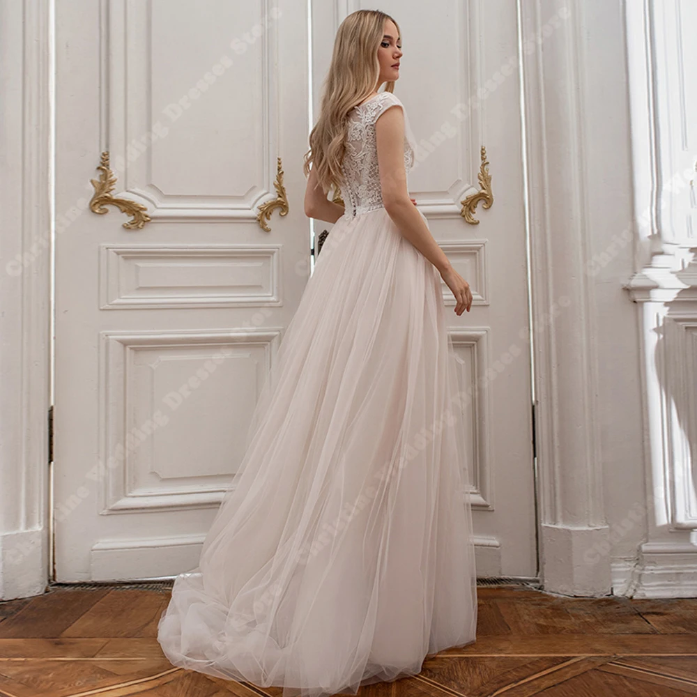 Robes de mariée imprimées en dentelle à col en V Shoous, patients A-ligne élégants, tout ce qui est classique, robe de banquet de princesse personnalisée