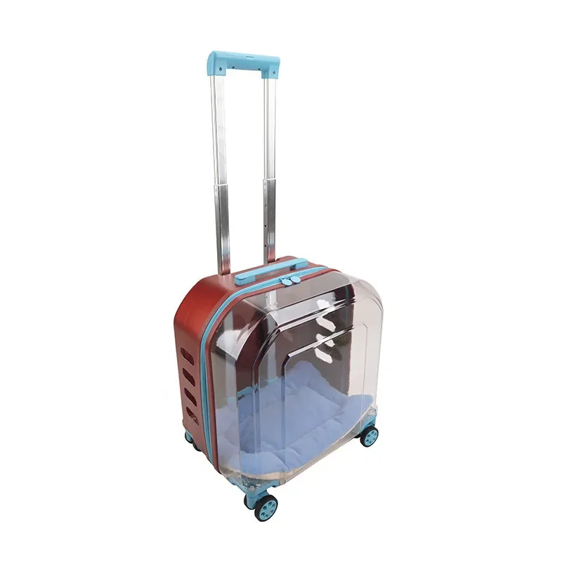 C-307 Transparent Pet Carrier Trolley Portable Large Capacity Cat Dog Travel Bag Breathable Air Case for Small Animals