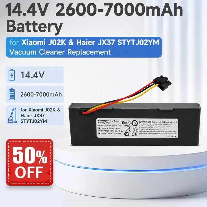 14.4V 2600-7000mAh 18650 Battery for Xiaomi J02K & Haier JX37 STYTJ02YM Vacuum Cleaner Replacement