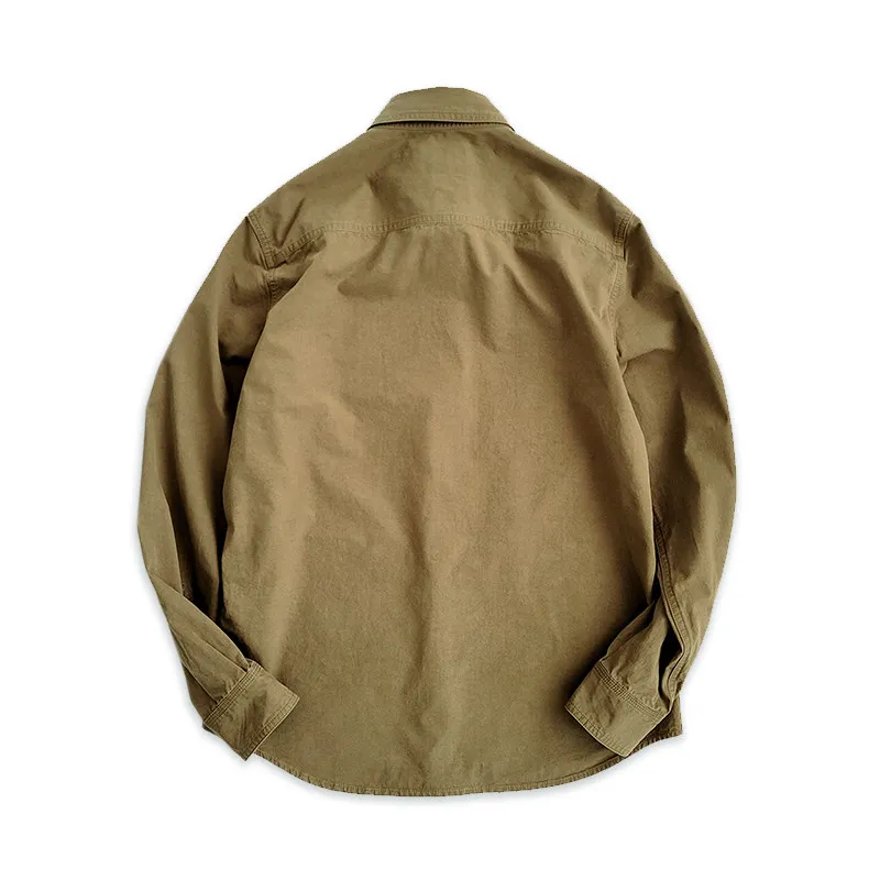 Amekaji Military Style Pure Color Washed Overalls Long Sleeve Shirt Men's Amekaji Retro Casual New Product