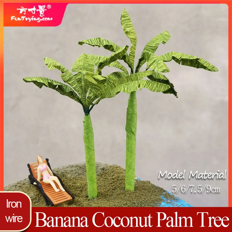 5/6/9cm Miniature Simulated Palm Tree Model Coconut Tree Wire Banana Tree Sand Table Beach Landscape Decoration Train Layout