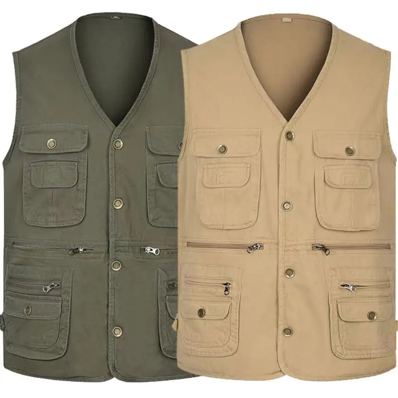 

Мужской хлопковый жилет с V-образным вырезом, многофункциональный, для активного отдыха, рабочий, для рыбалки, повседневный, деловой, свободного кроя