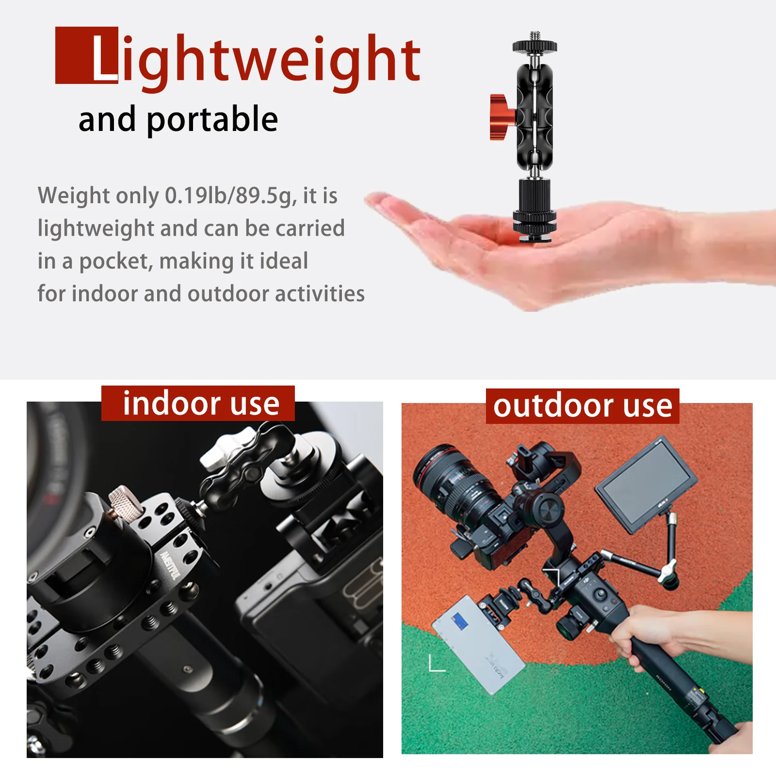 Lanxire Cool Ballhead Double Ball Head Adapter with 1/4’’ Screw and Cold Shoe Mount for DSLR, Camera Cage, Monitor, LED Light