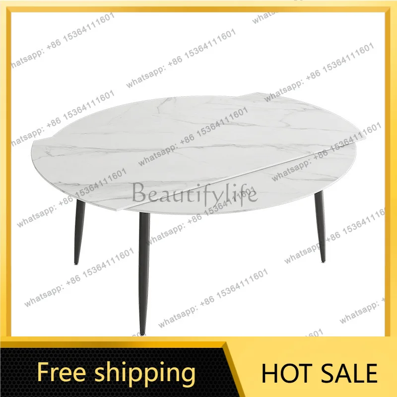 Retractable Nordic rock slab round table light luxury small apartment modern simple folding dual-purpose