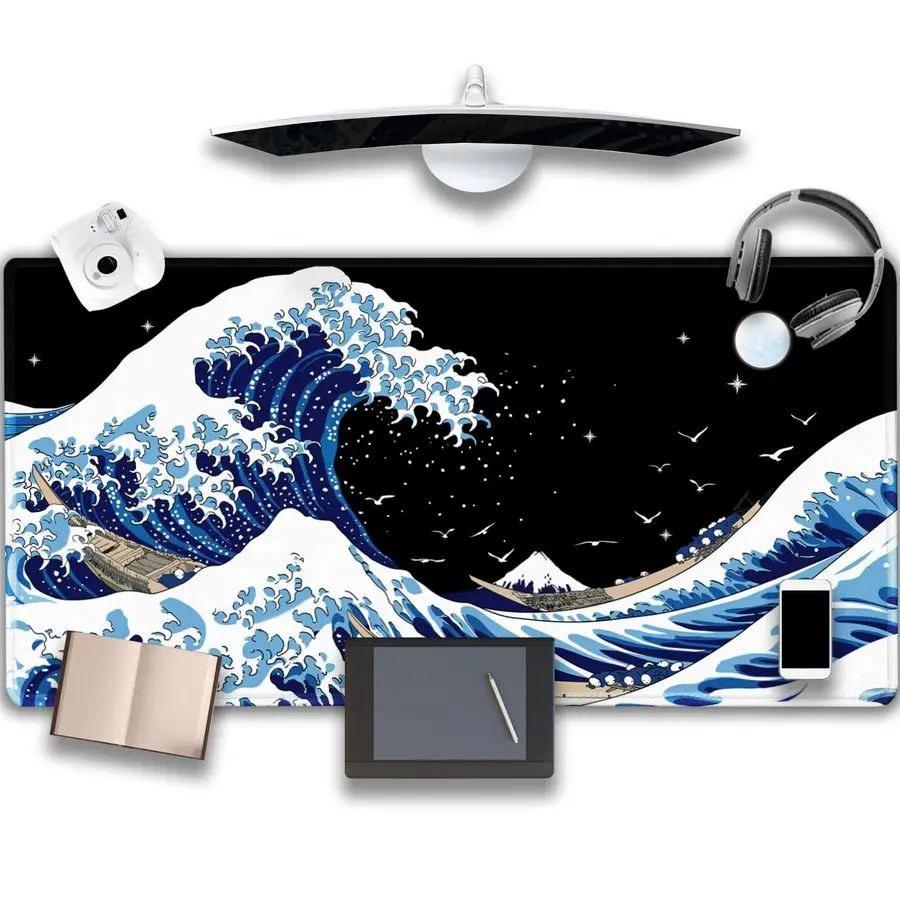 Laptop Mouse Pad,Sea Wave Big Mice Pads PC Keyboard Waterproof and NonSlip 47.2 x 23.6 0.15 Thick XL,XXL Rubber Table Mat, Kanag