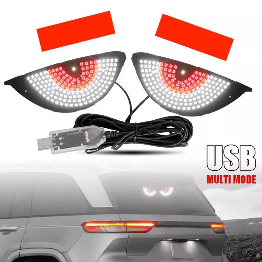 Luci di espressione del lunotto posteriore dell'auto Strisce luminose a LED Parabrezza Display del diavolo Lampade decorative Pannello oculare Spina per auto USB V5M2
