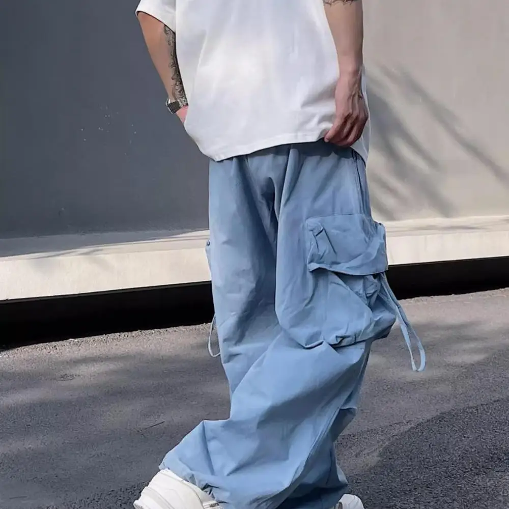 Loose Fit Mens Cargo Pants Summer Casual Straight Trousers Vintage Style High Waist Wide Leg Breathable Streetwear