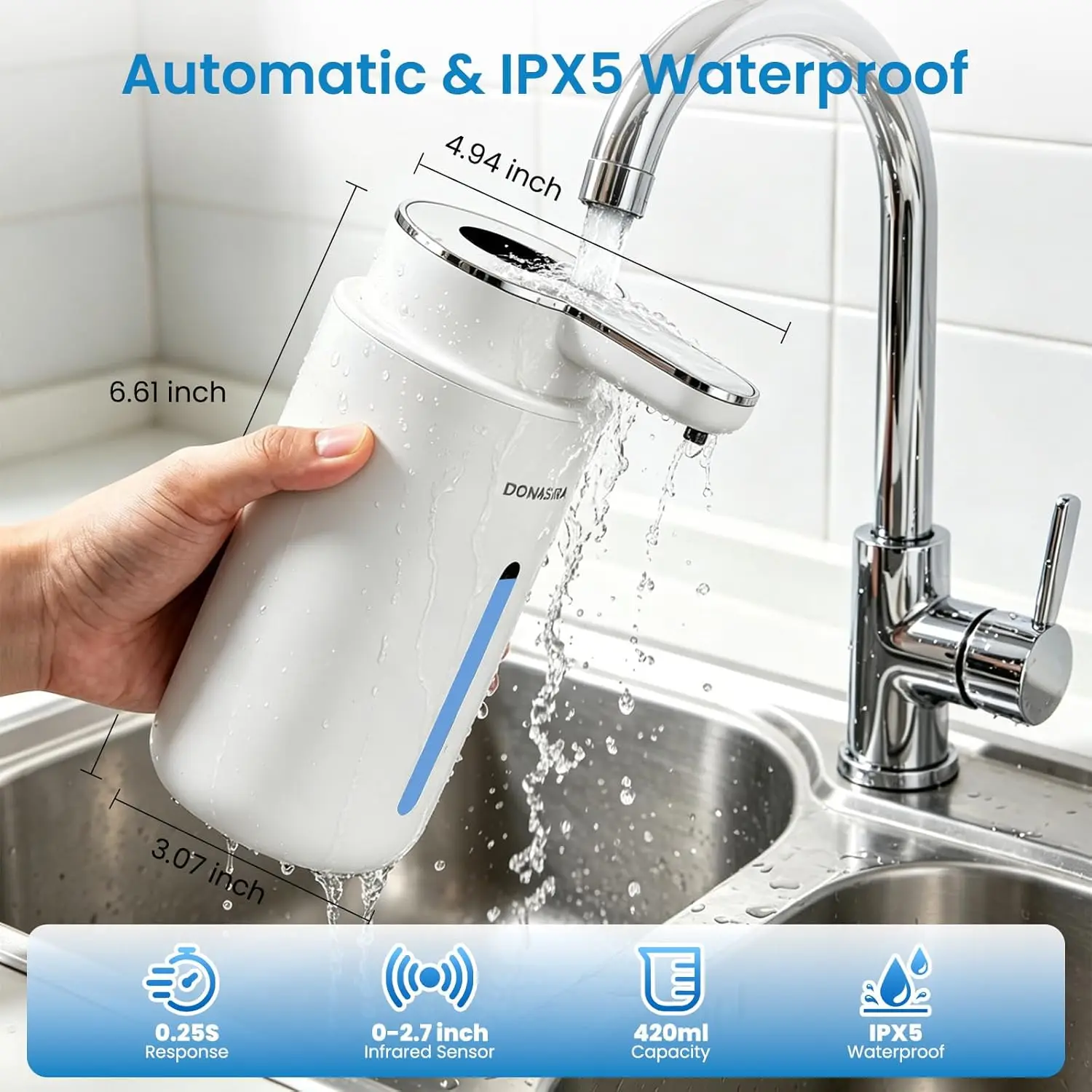 420ML P23 HD Display Touchless 6-Levels Adjustable Control Rechargeable Automatic Sensor Soap Dispenser Pressure-free Home Pump