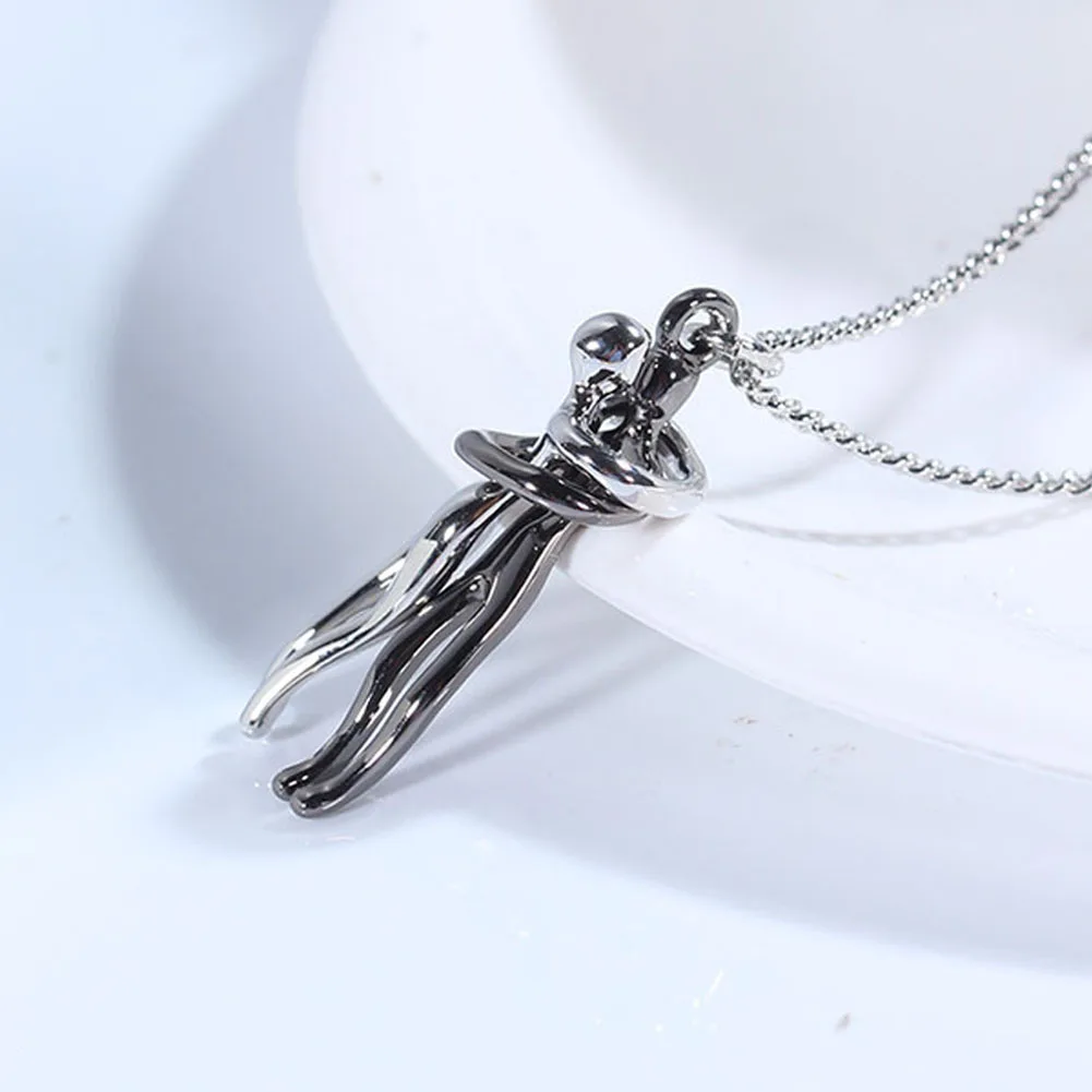 Hug Couples Pendant Necklace for Him and Her, The Tale of Two Lovers Jewelry, Affectionate Hug Necklaces Couple for Women Men