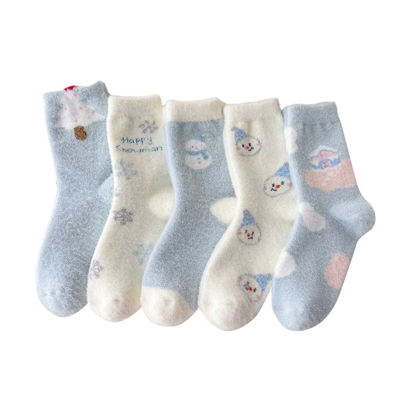 

2 пары толстых женских удобных и теплых зимних носков из кораллового флиса со средним рукавом, милые плюшевые носки в пол с героями мультфильмов