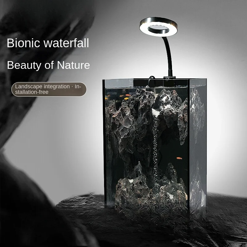 Small Eco-Friendly Desktop Waterfall Aquarium with Ultra-Clear Glass Tank for Living Room, Office and Home Decor