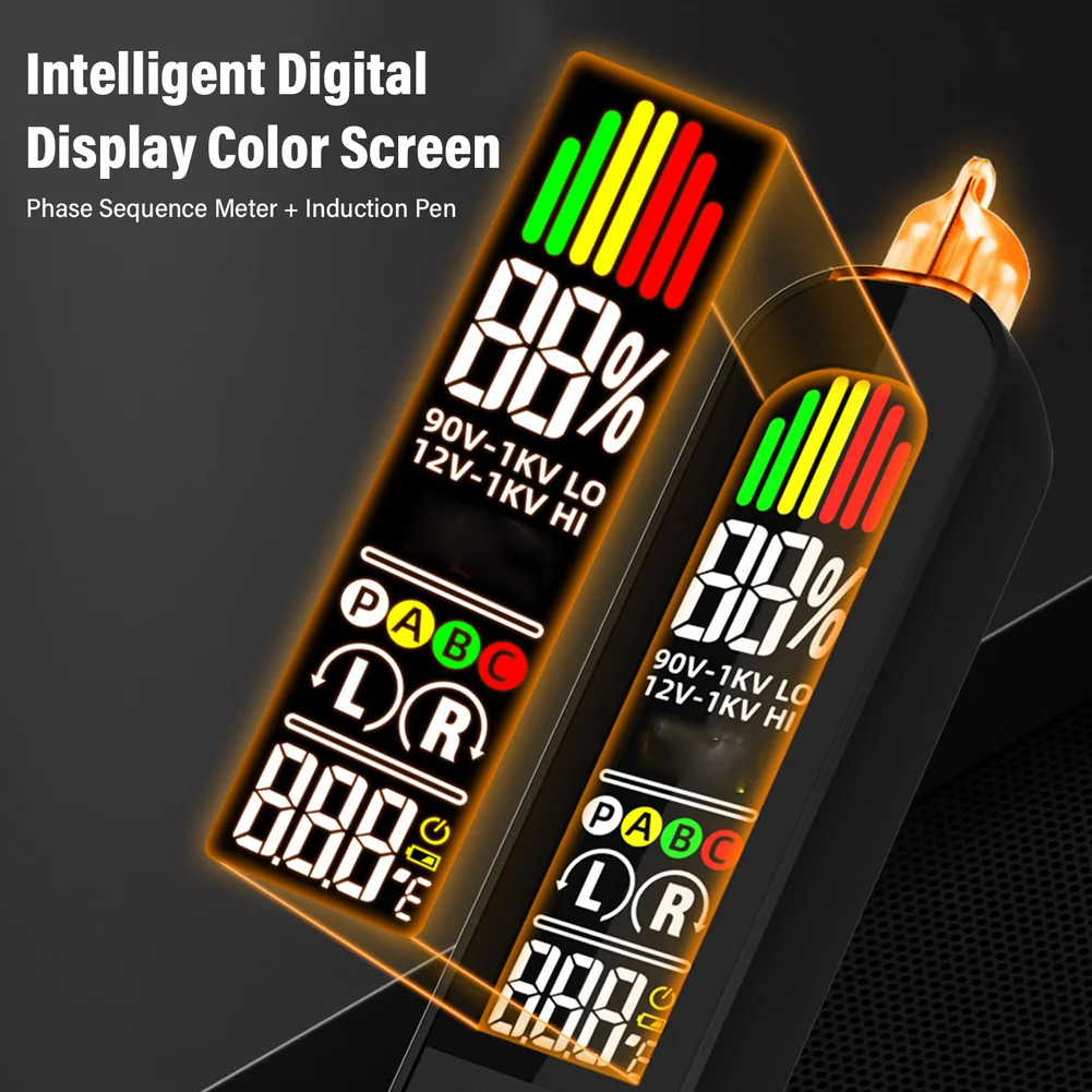 AVX1 Rechargeable Non-Contact Voltage Tester for Three-Phase Systems Rotation Indicator L R Mode 3x/sec Sampling