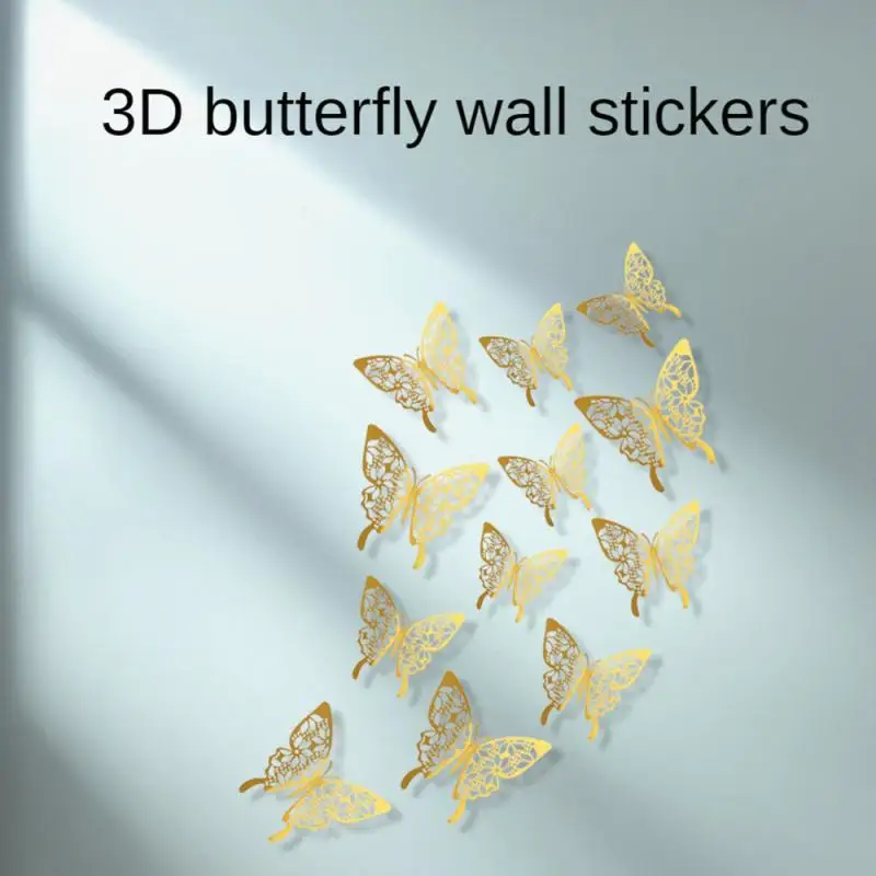 1~4SETS Cutout Butterfly Wall Sticker Artificial Butterfly Super Sticky Metallic Feel Party Decoration