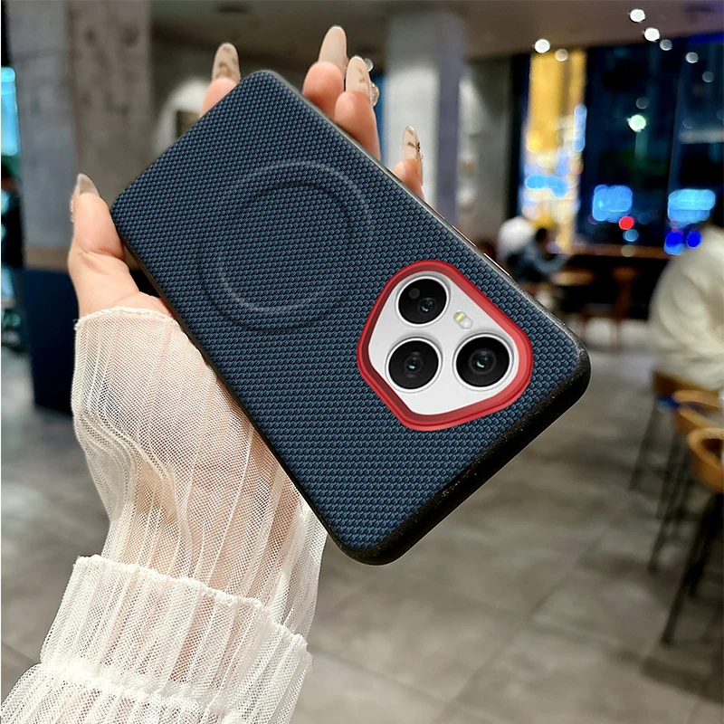 

For Honor 400 Pro Case Magsafe Metal Alloy Camera Protection Independent Buttons Vegan Leather Case Cover